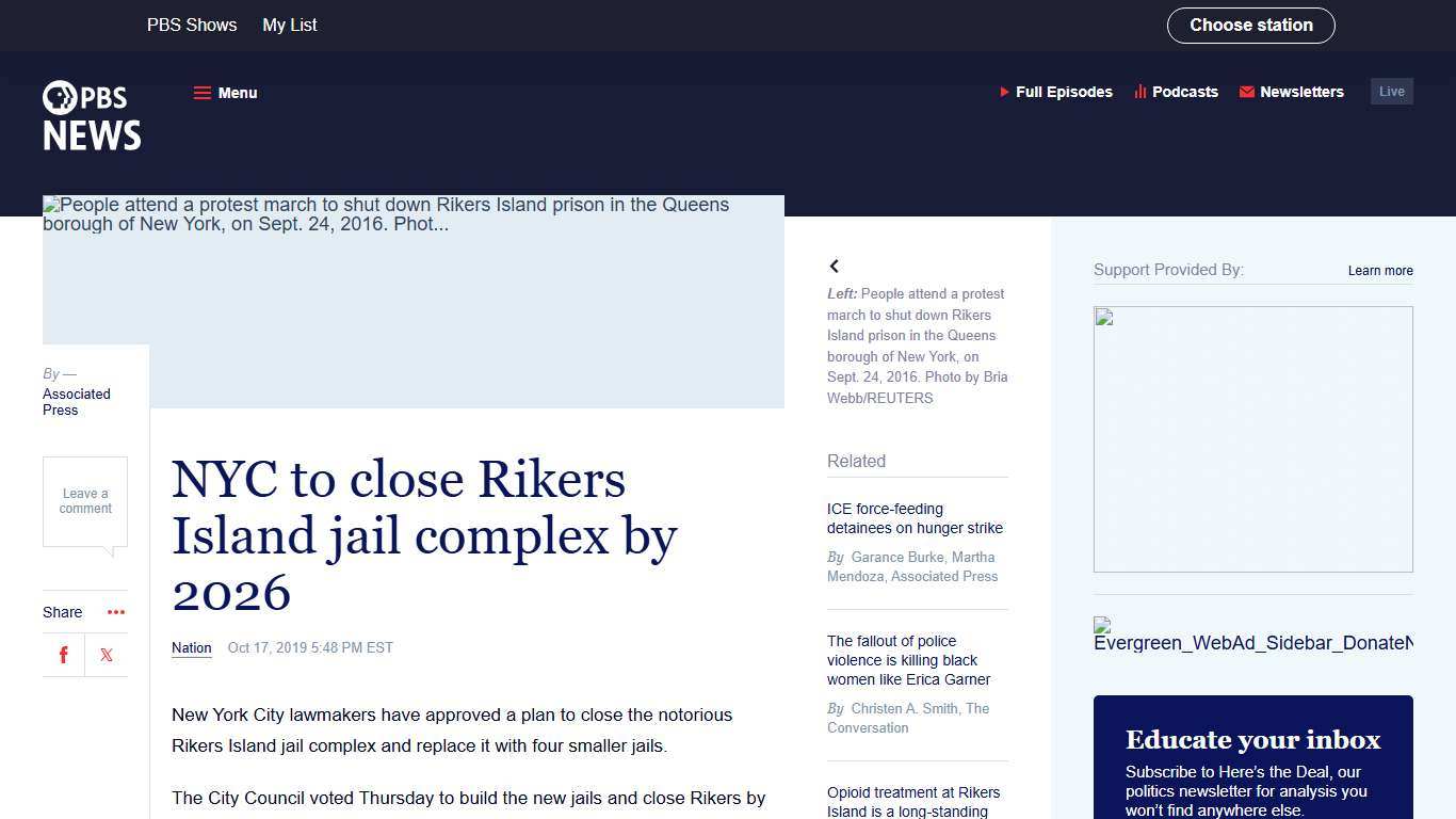 NYC to close Rikers Island jail complex by 2026 PBS News